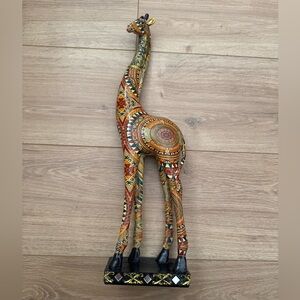 African Giraffe Figurine Hand Painted Tribal Pattern Resin Statue Home Decor